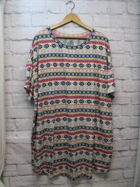 Secret Treasures Plus 2X/3X Fair Isle Shortsleeve Nightgown Summer Comfort